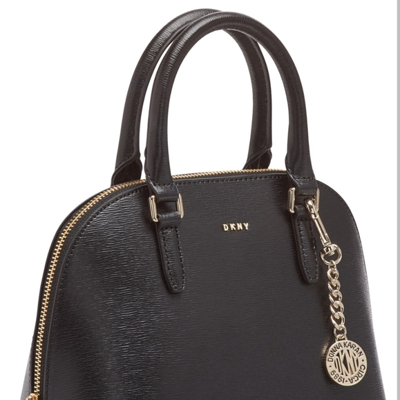 DKNY Black Leather Bryant Dome Satchel Purse Handbag - Picture 3 of 4